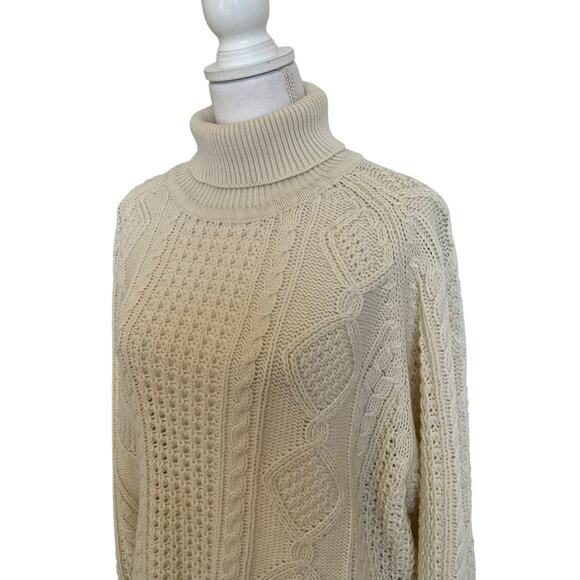 American Weekend Chunky Cable Turtleneck Sweater Womens XL Ivory Cream Fisherman - Picture 4 of 10